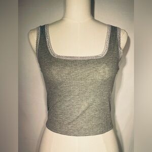 Lace Tank Top Gray Ribbed Small Lagenlook Y2K Crop Streetwear Twee Skater Basics